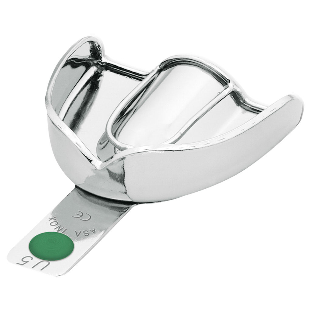 ASA Dental - glatter Abdrucklöffel "Perma-Lock", Edelstahl, Größe L/U5/grüner Punkt, mit Haftprofil, regulär