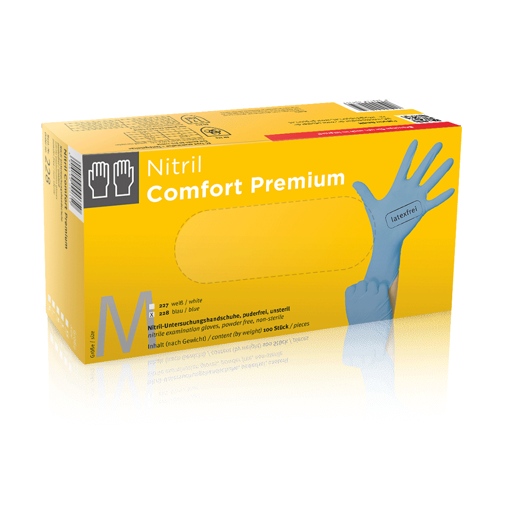 Gratis Muster Nitril Comfort Premium Einmalhandschuhe blau