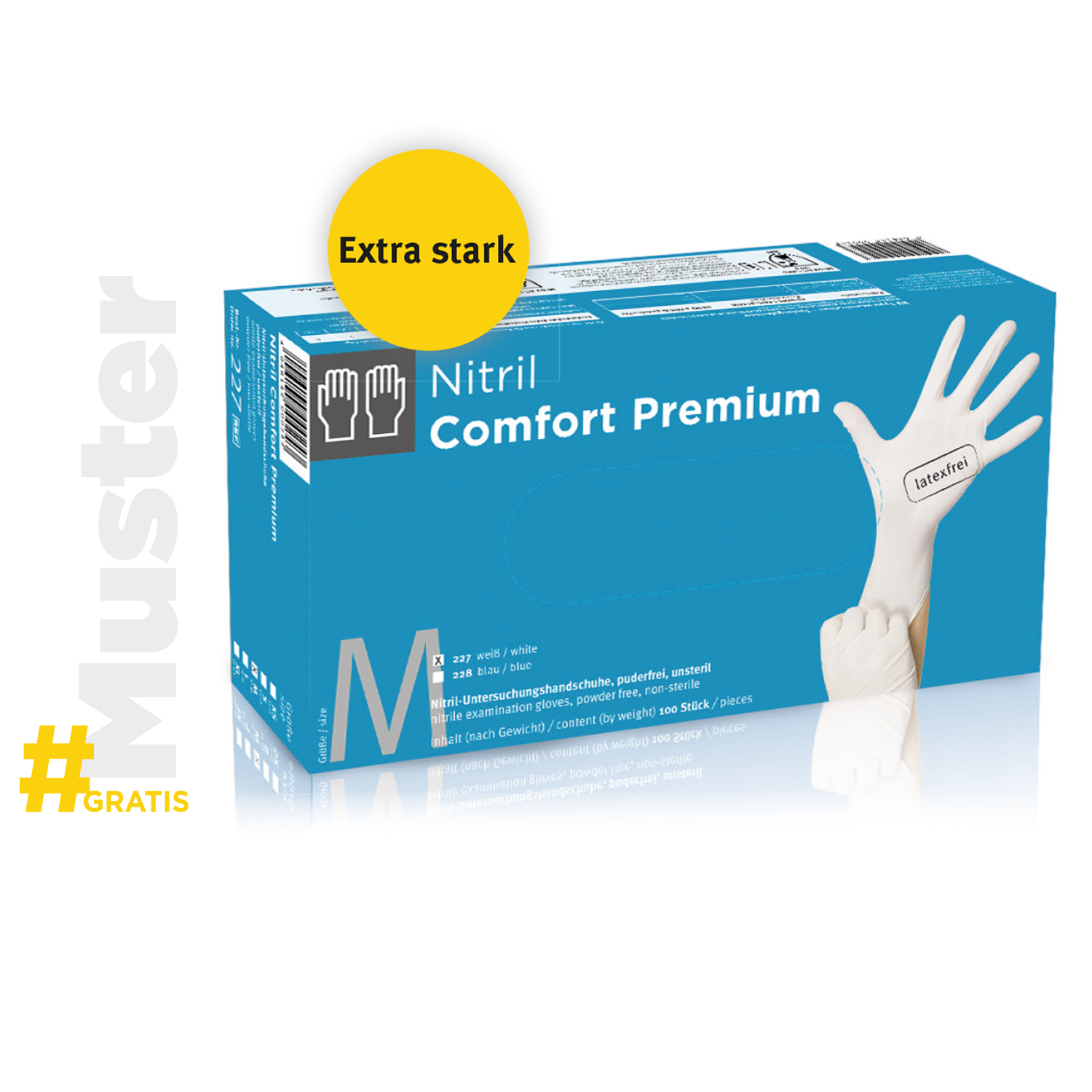 Gratis Muster Nitril Comfort Premium medizinischer Einmalhandschuh weiß