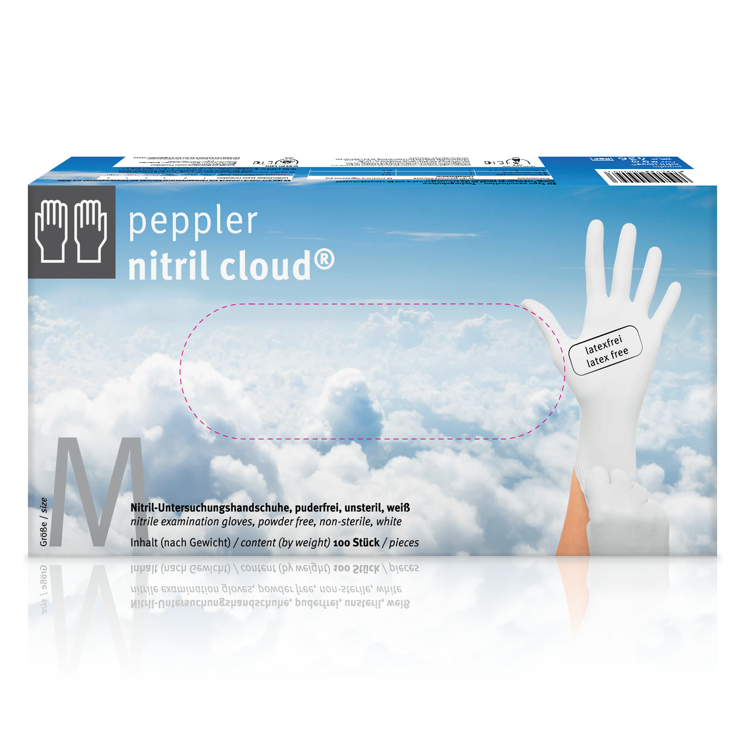 Gratis Muster Nitril Cloud medizinischer Einmalhandschuh Rollrand, chloriniert, Finger texturiert