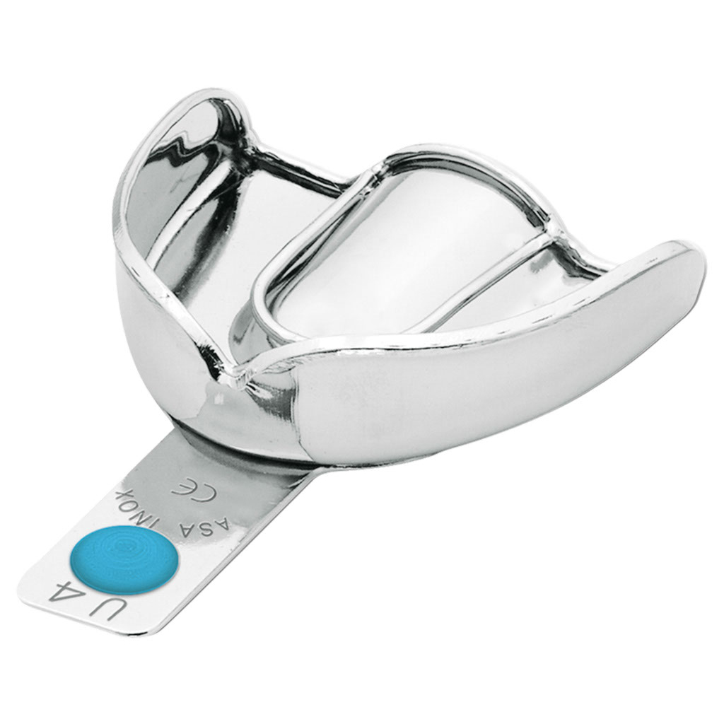 ASA Dental - glatter Abdrucklöffel "Perma-Lock", Edelstahl, Größe M/U4/blauer Punkt, mit Haftprofil, regulär