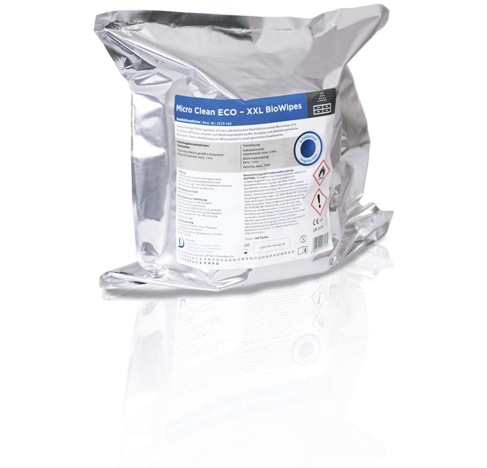 Micro Clean Eco - XXL Bio Wipes Gebrauchsfertige Desinfektionstücher, neutral, 70 Blatt, medizinische Oberflächenreinigung