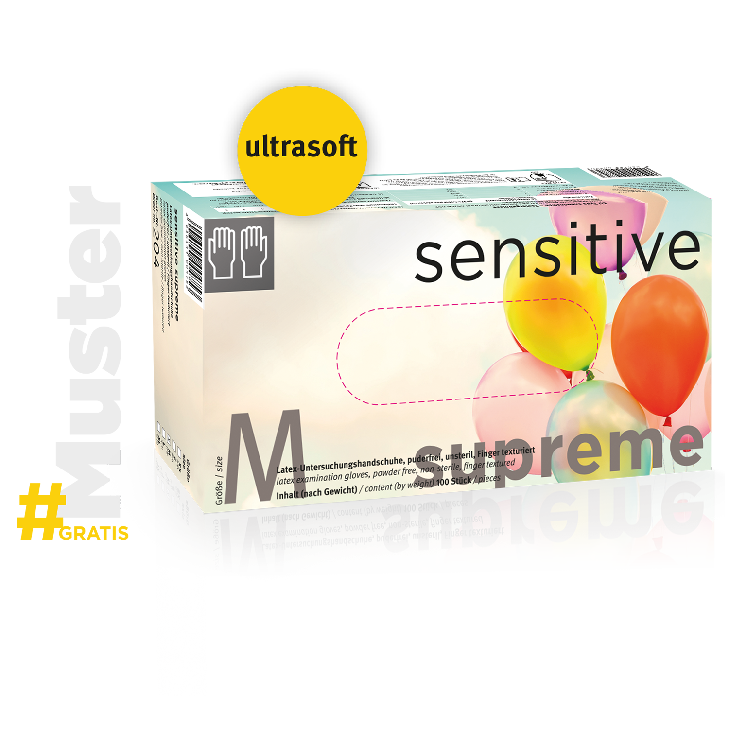 Gratis Muster Sensitive Supreme Latex-Handschuh texturierte Fingerspitzen