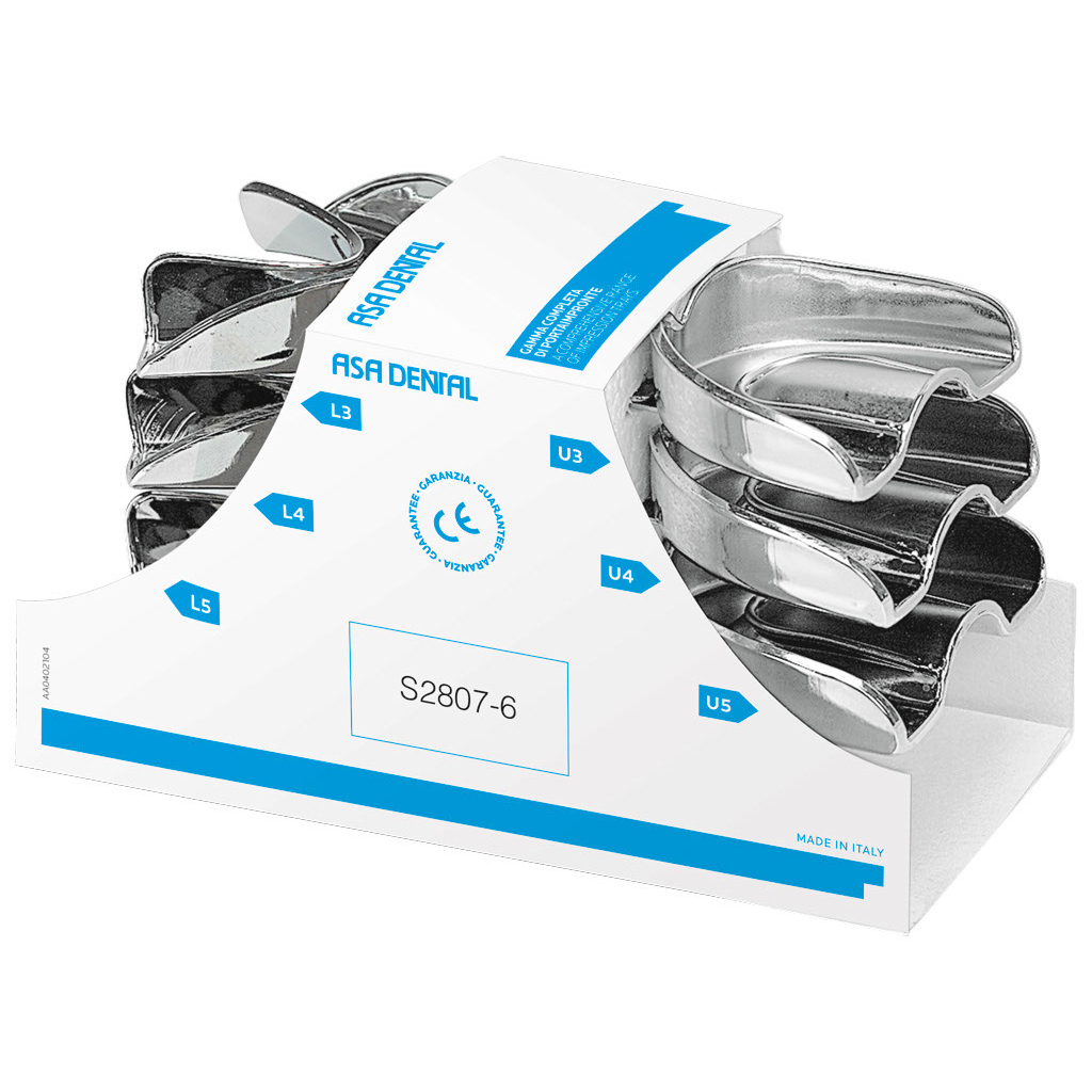 ASA Dental - Set (6 Stück) glatter Abdrucklöffel "Perma-Lock", Edelstahl, Größe L3/L4/L5/U3/U4/U5, mit Haftprofil, regulär