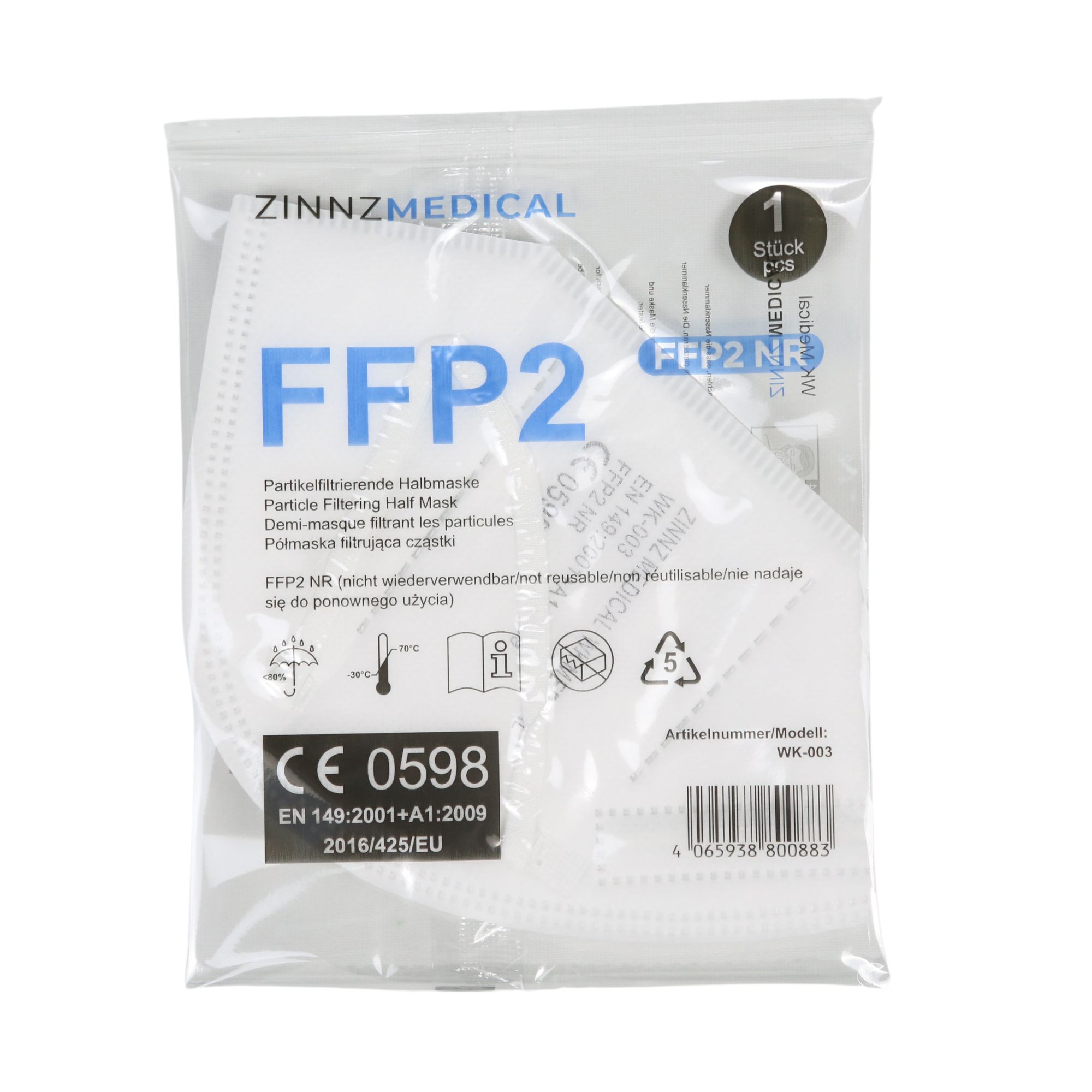 Filtrierende Atemschutzmaske FFP2 ohne Ventil, 20 Stück