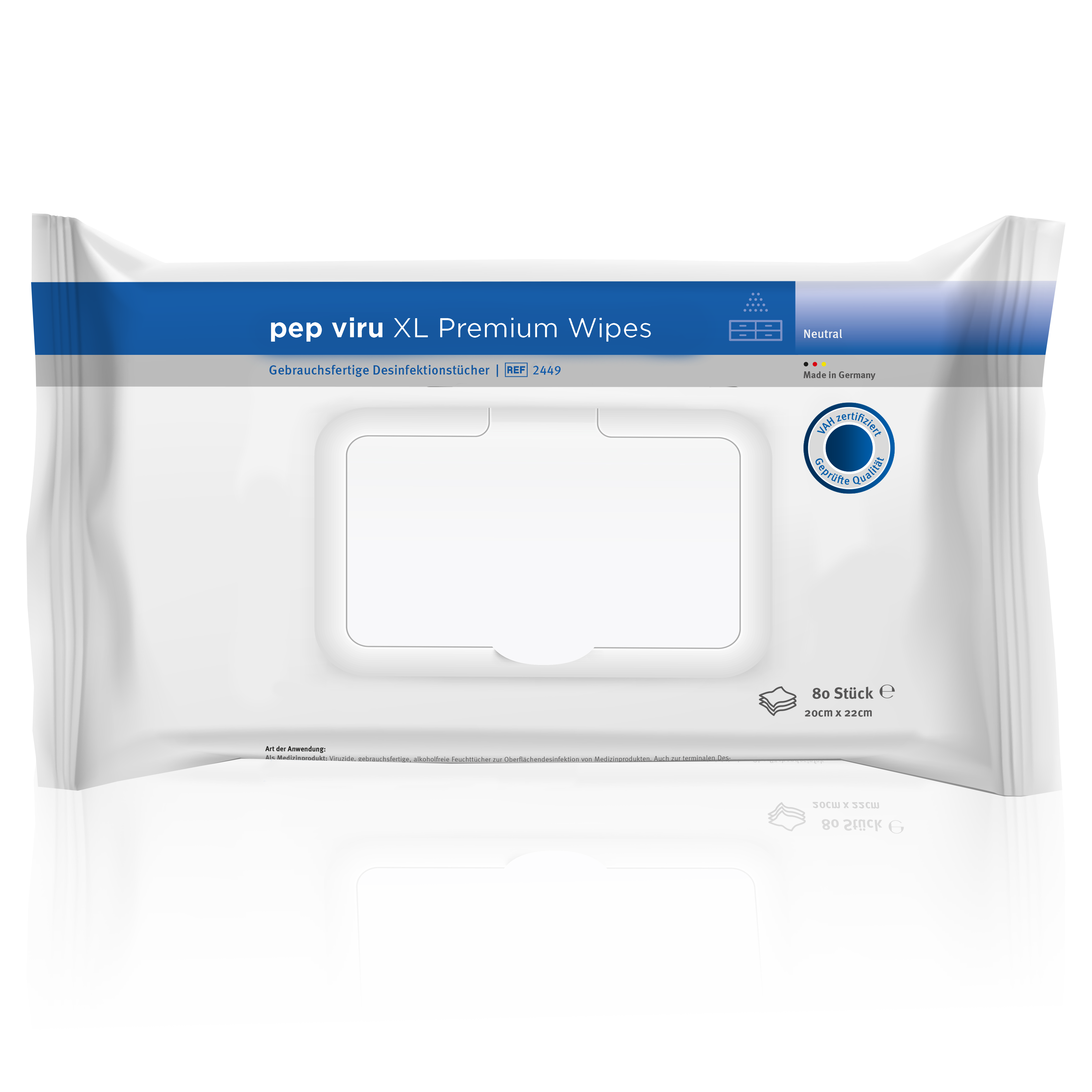 pep viru XL PremiumWipes, 80 gebrauchsfertige, alkoholfreie Desinfektionstücher, viruzid