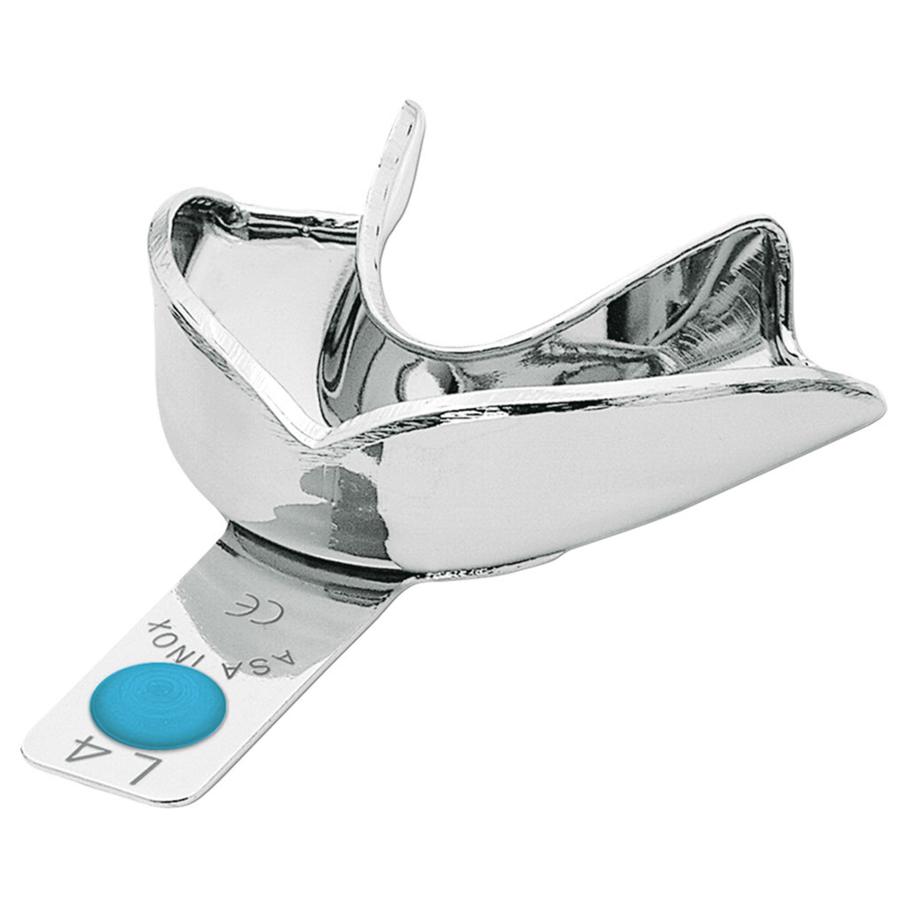 ASA Dental - glatter Abdrucklöffel "Perma-Lock", Edelstahl, Größe M/L4/blauer Punkt, mit Haftprofil, regulär