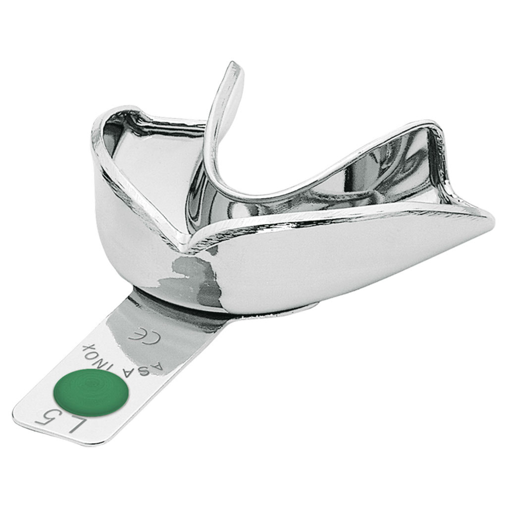 ASA Dental - glatter Abdrucklöffel "Perma-Lock", Edelstahl, Größe L/L5/grüner Punkt, mit Haftprofil, regulär