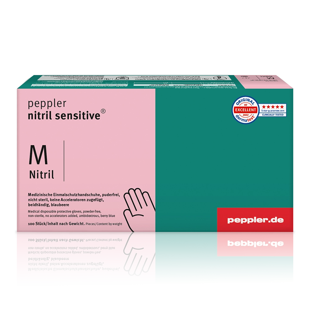 peppler nitril sensitive ® | Nitrilhandschuh | blau | Größe M | Umverpackung