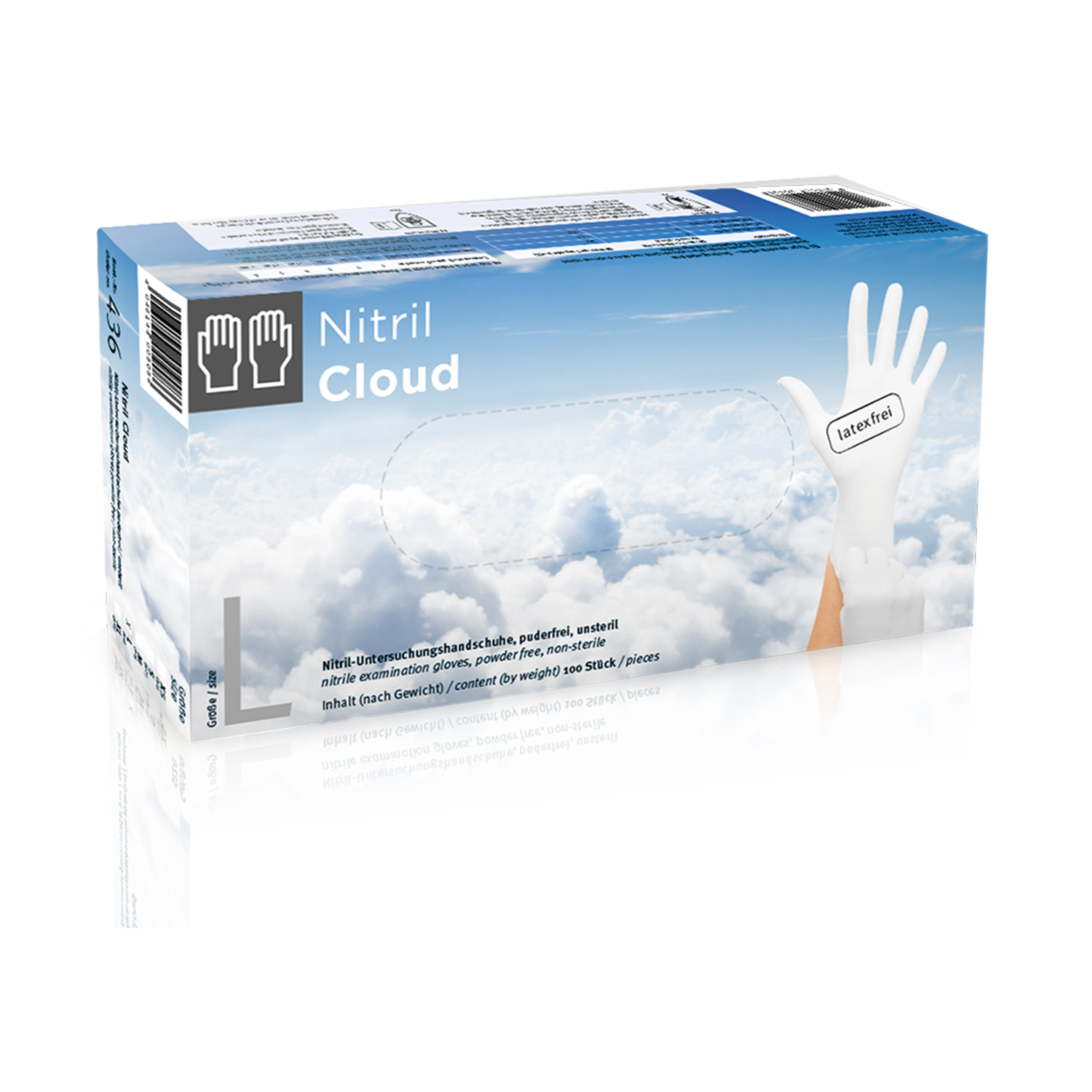 Gratis Muster Nitril Cloud medizinischer Einmalhandschuh Rollrand, chloriniert, Finger texturiert