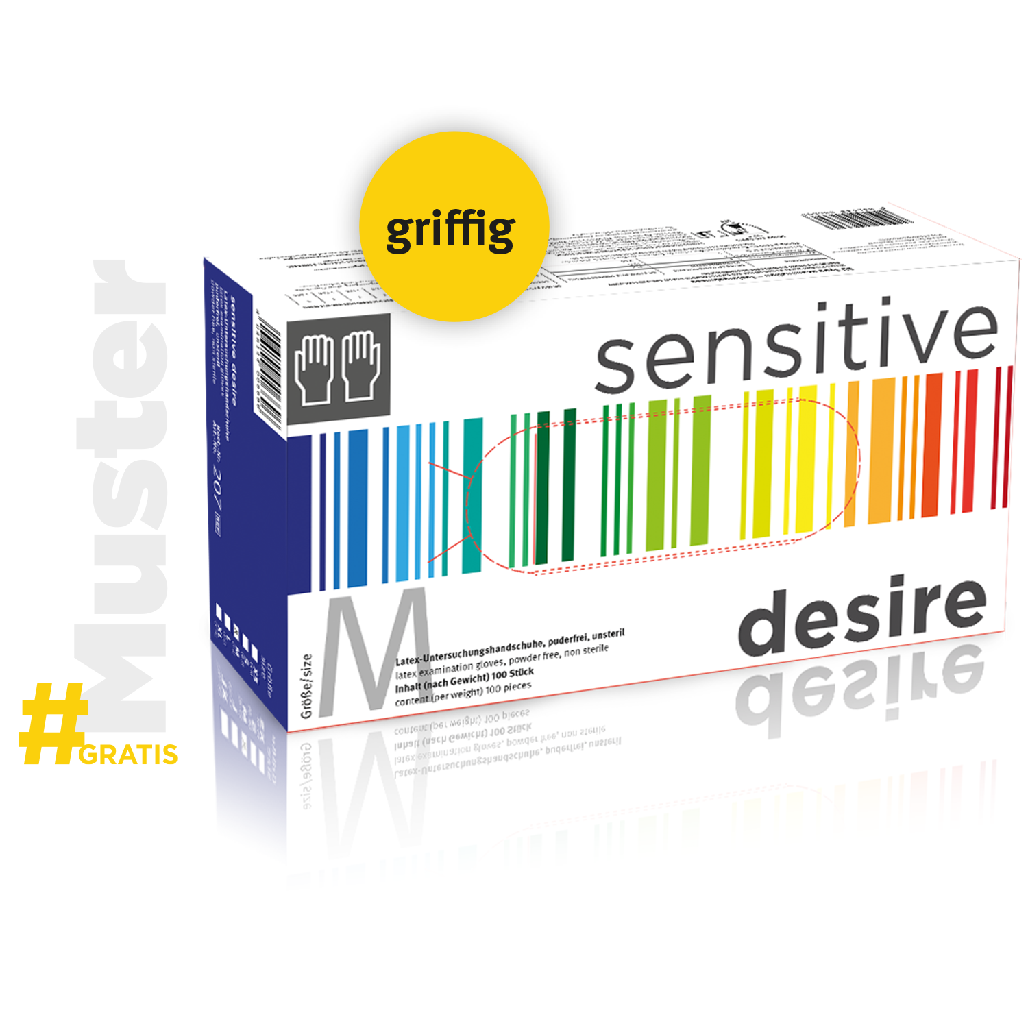 Gratis Muster Sensitive Desire medizinischer Latex-Handschuh volltexturiert