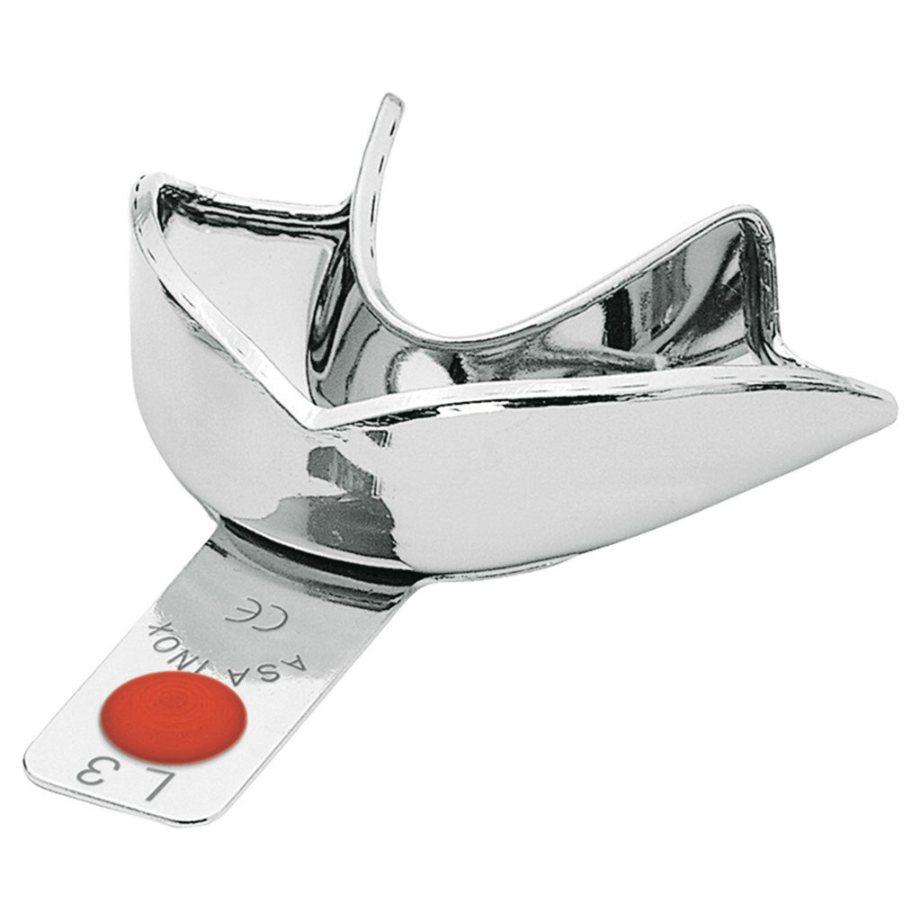 ASA Dental - glatter Abdrucklöffel "Perma-Lock", Edelstahl, Größe S/L3/roter Punkt, mit Haftprofil, regulär