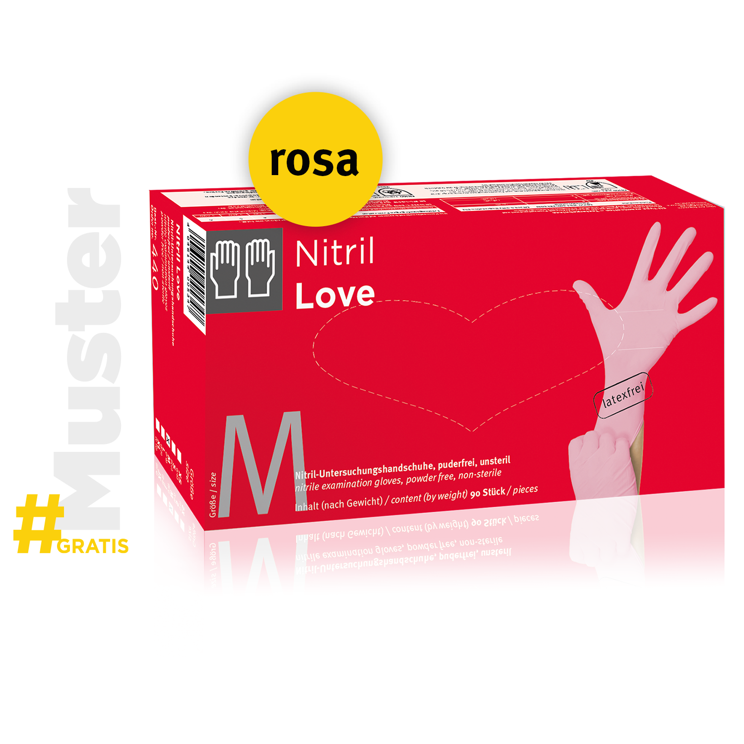 Gratis Muster Nitril Love Nitrilhandschuh unsteril, puderfrei, pink